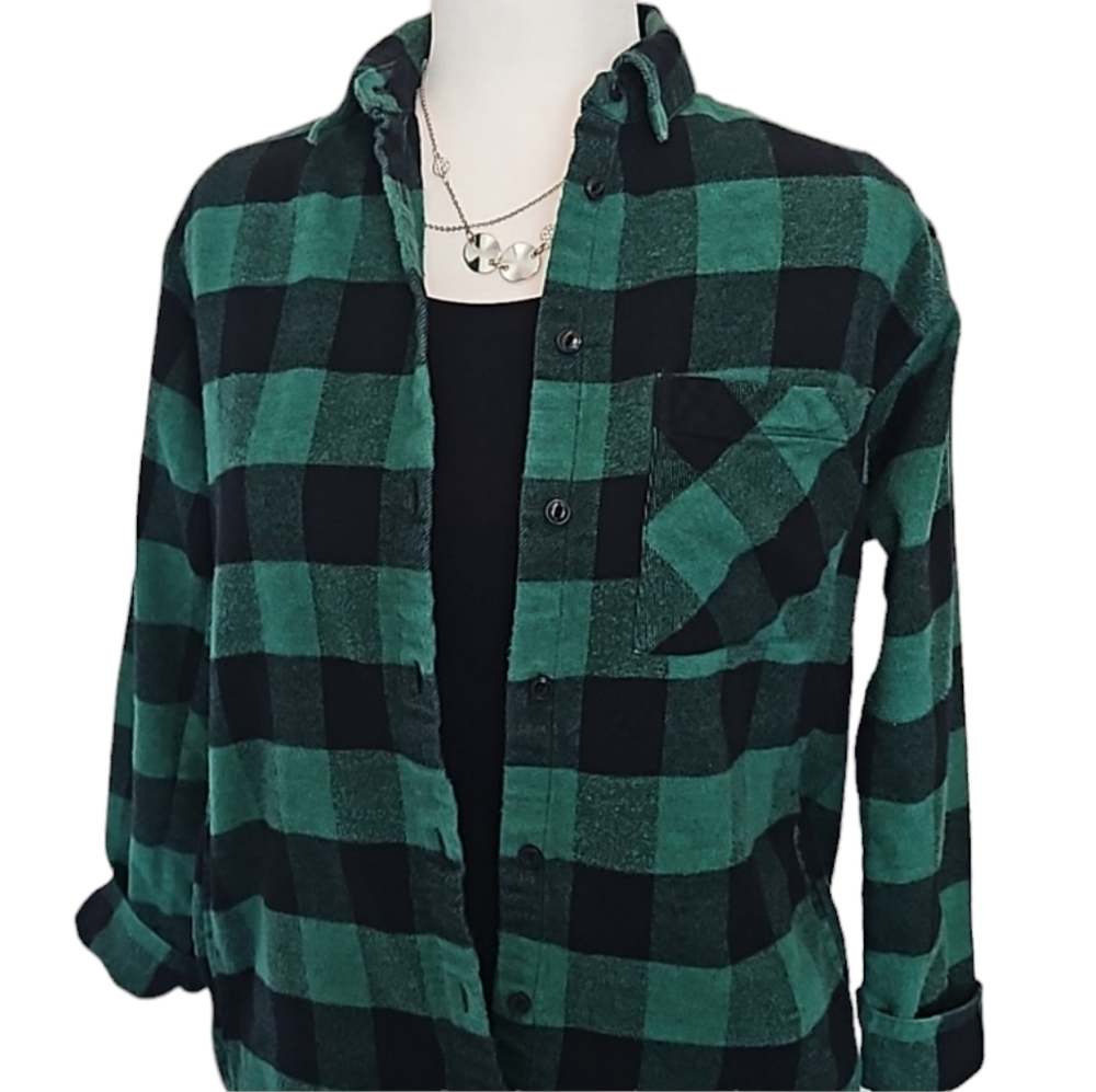 Madewell green/black plaid flannel shacket, size XS - Picture 2 of 10
